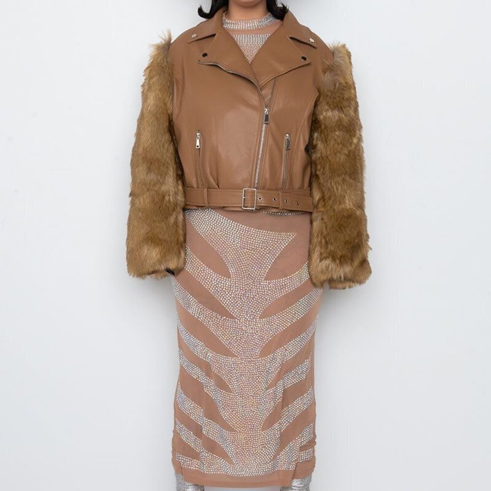 PLUS AZALEA WANG UTILITY FAUX FUR ARMS MOTO JACKET - Picture 2 of 9